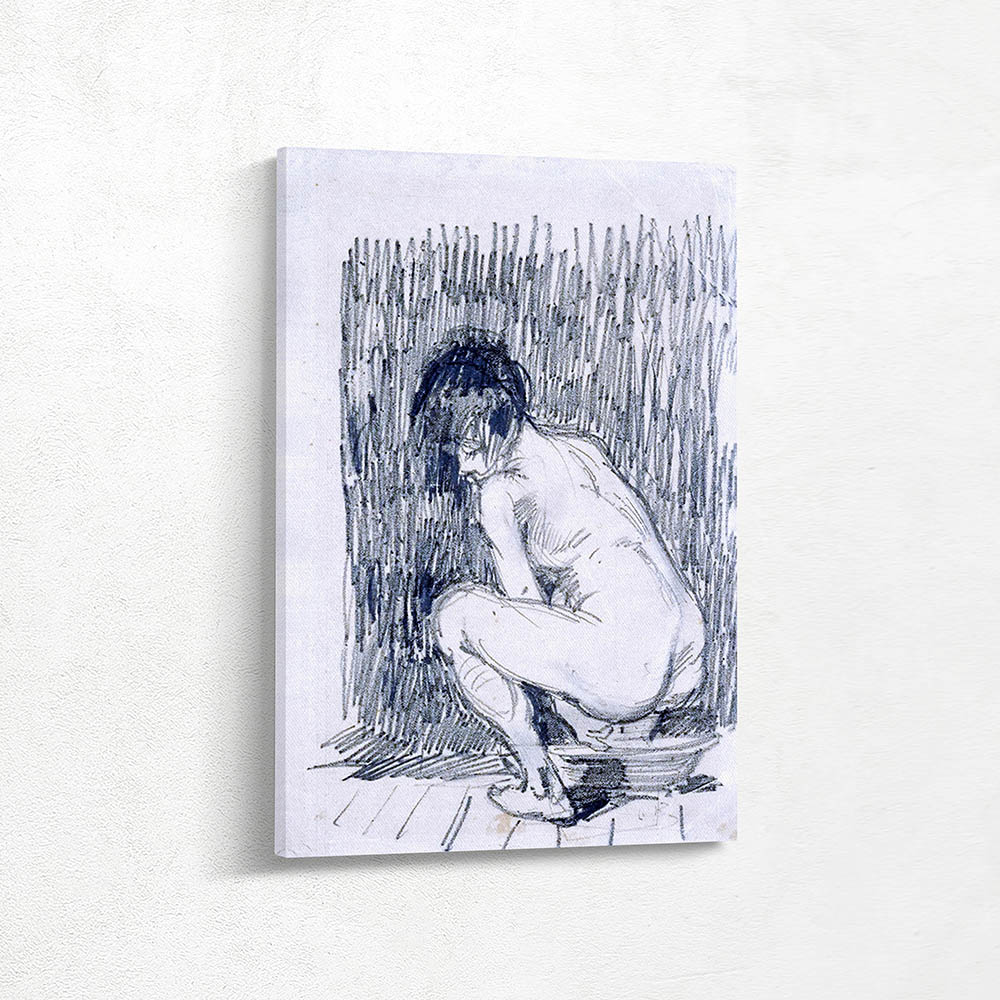 Nude Woman Squatting Over a Basin