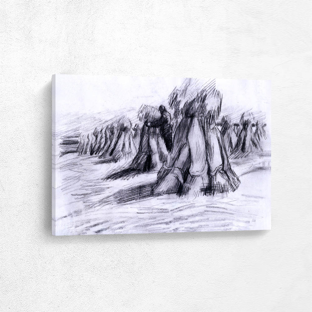 Stooks and a Peasant Stacking Sheaves