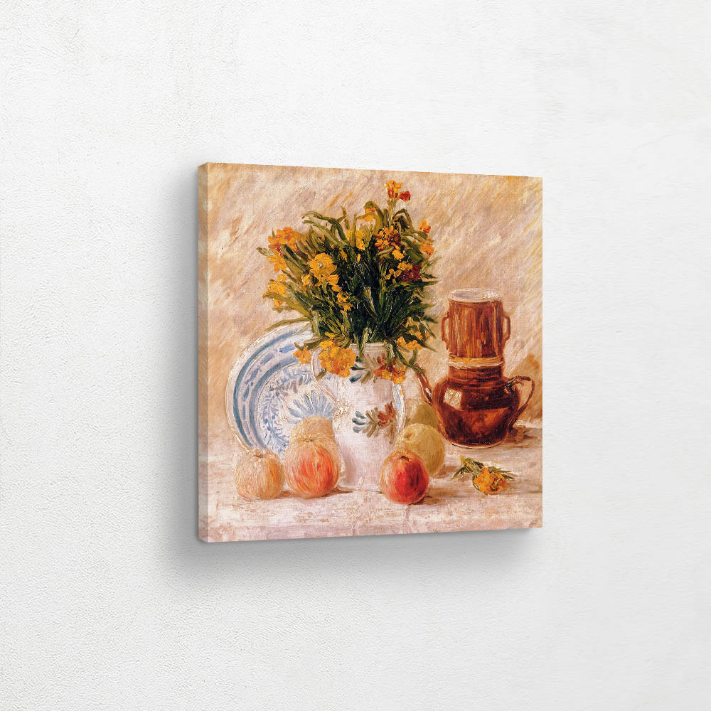 Vase with Flowers Coffee Pot and Fruit