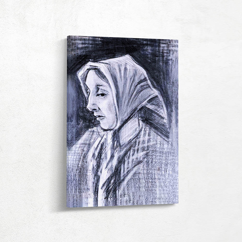 Woman with Shawl over her Hair Head