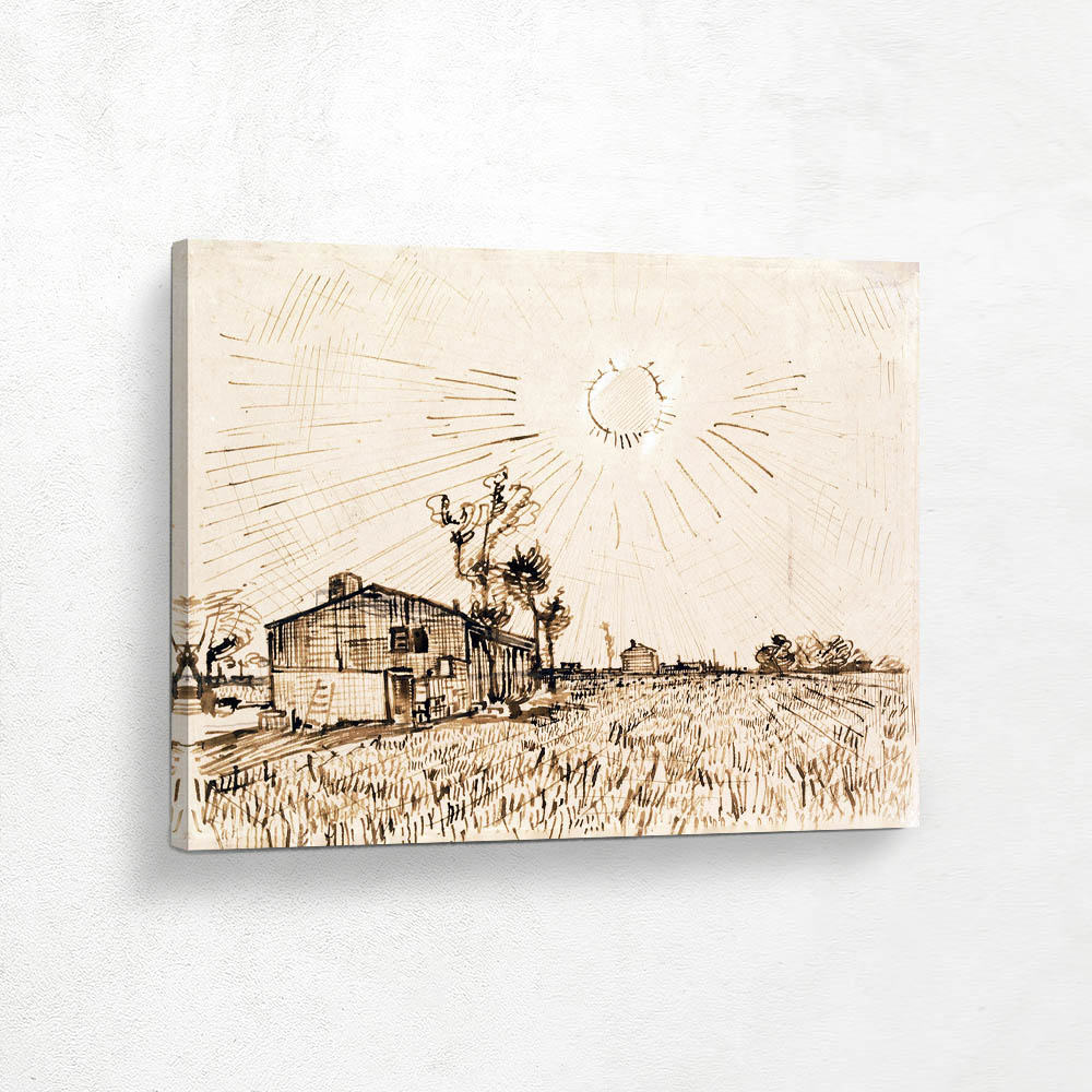 Field with Houses under a Sky with Sun Disk