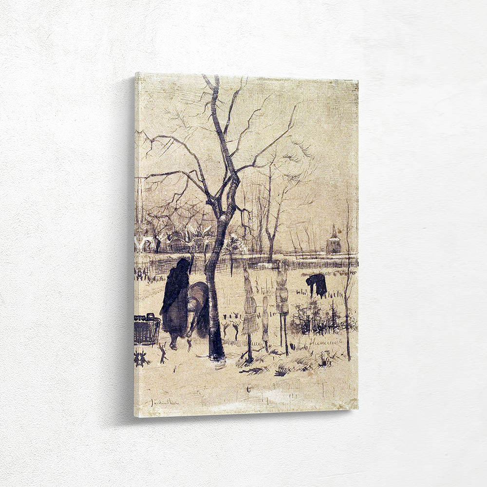 Parsonage Garden in the Snow with Three Figures