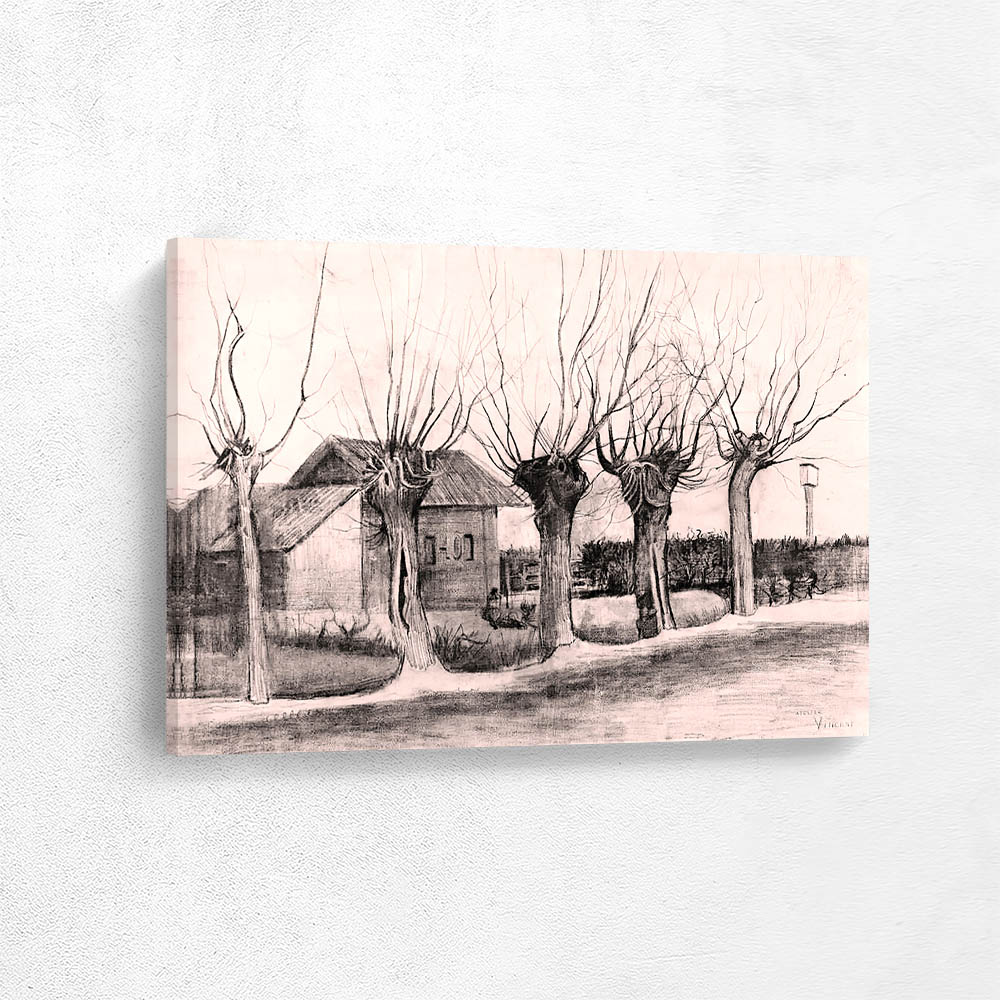 Small House on a Road with Pollard Willows