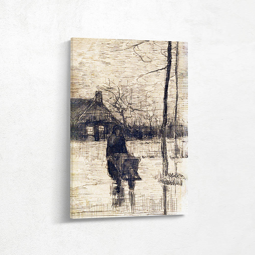 Woman with Wheelbarrow at Night