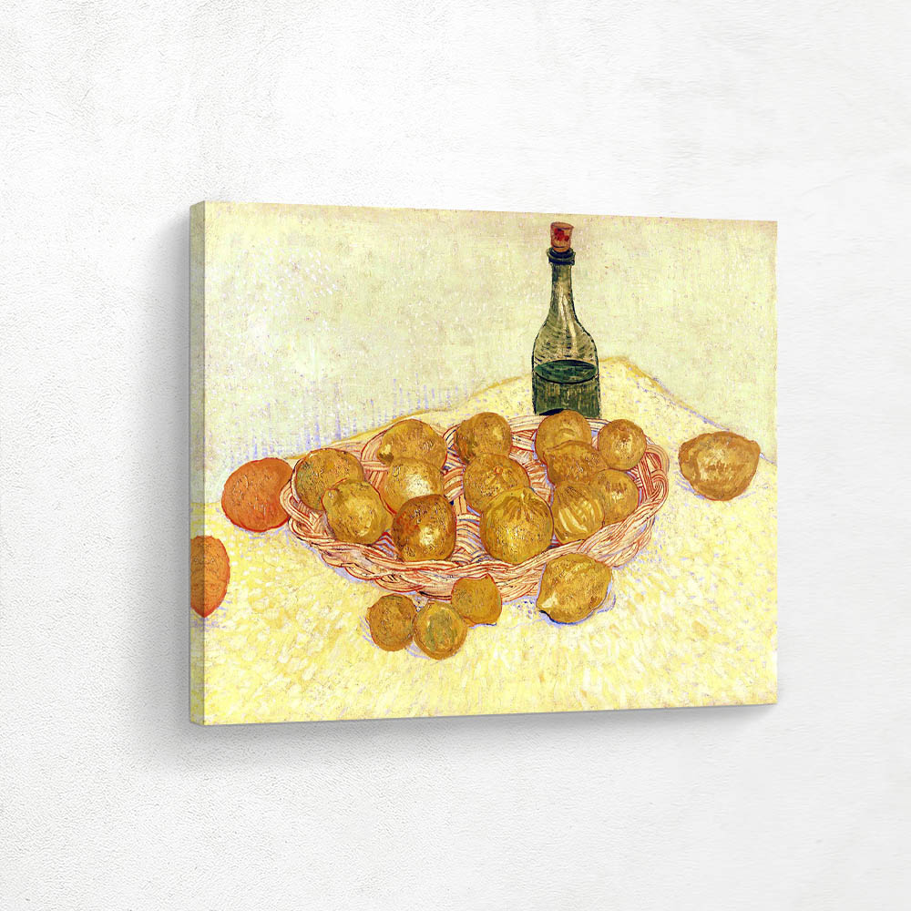 Still Life Bottle Lemons and Oranges