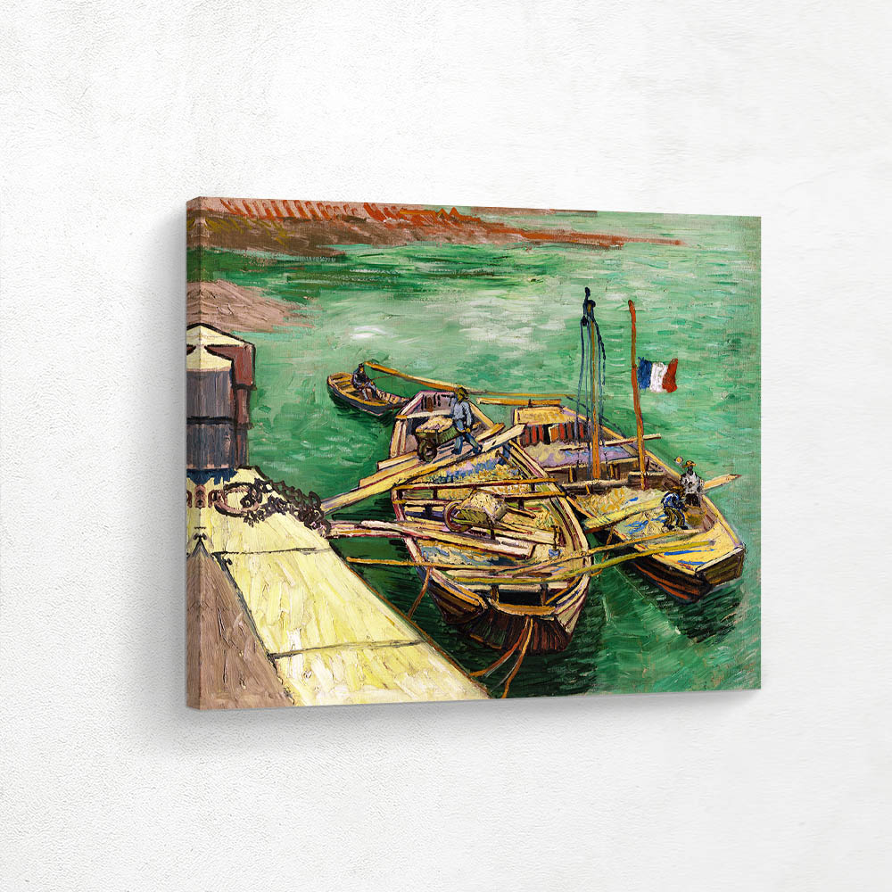 Quay with Men Unloading Sand Barges