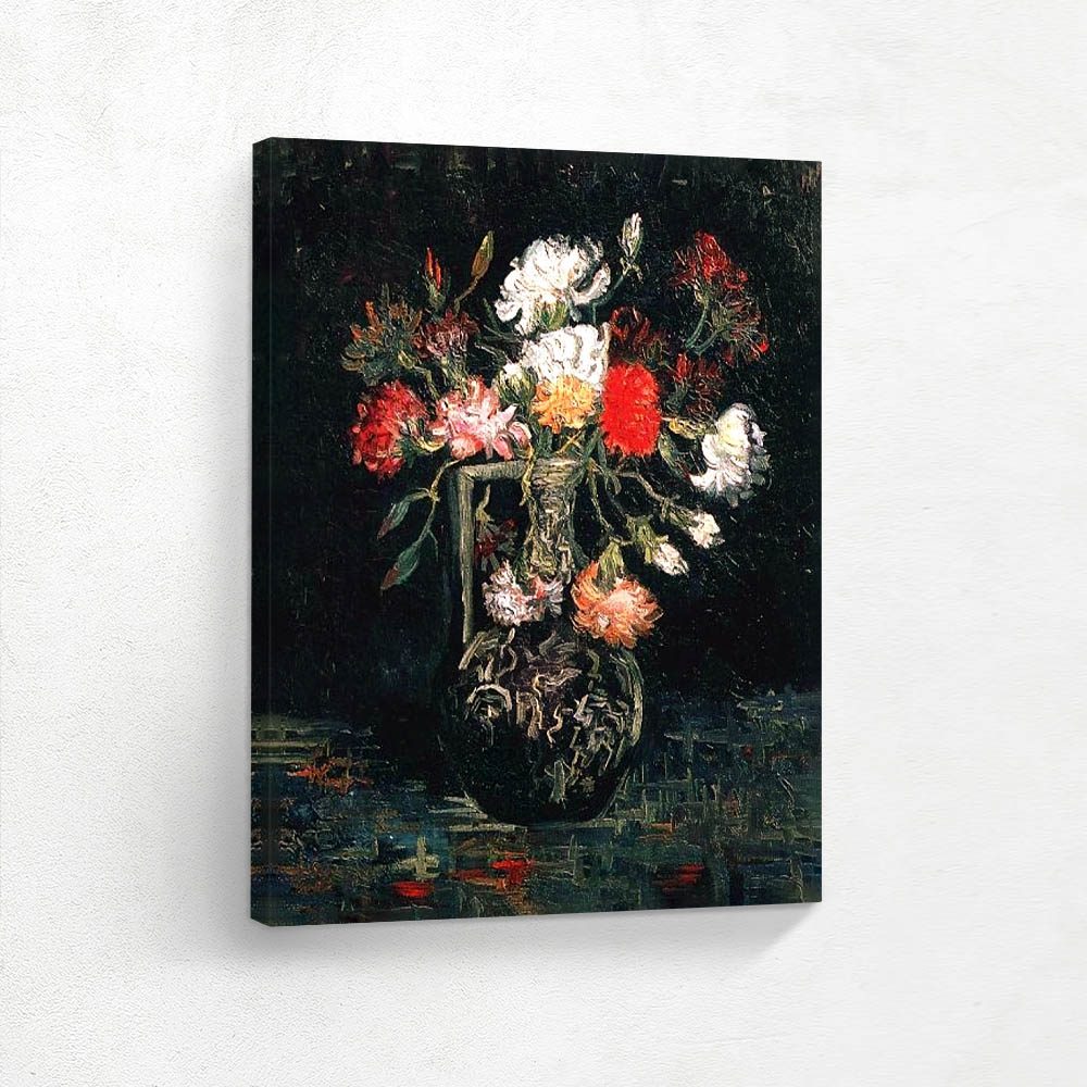 Vase with White and Red Carnations