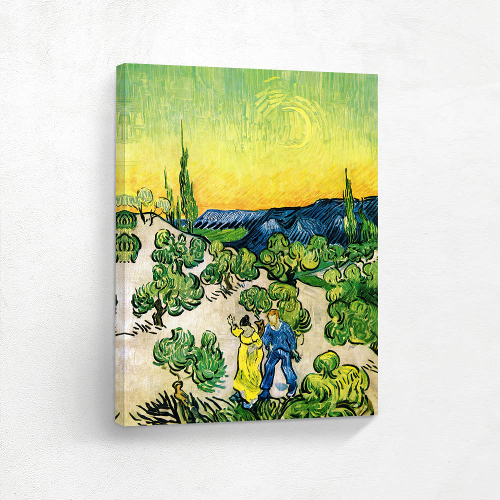 Landscape with Couple Walking and Cresent Moon