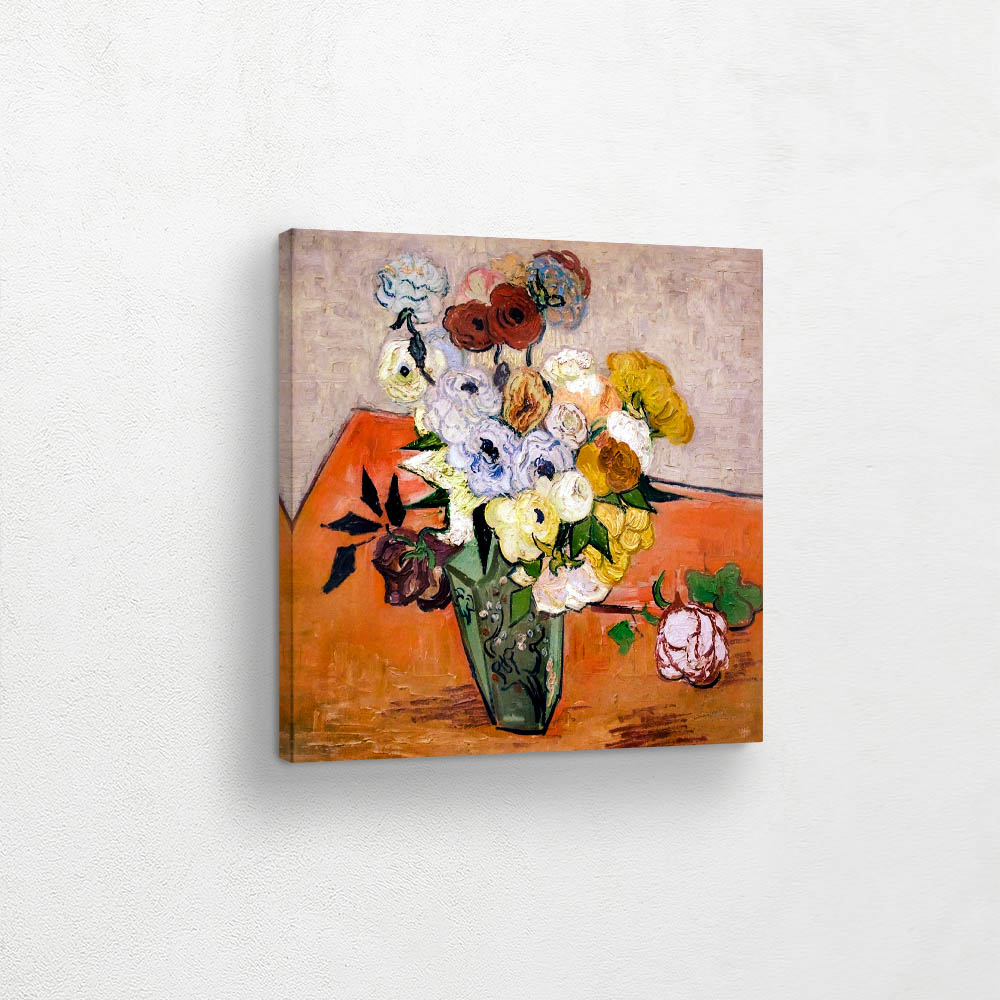 Still Life Japanese Vase with Roses and Anemones