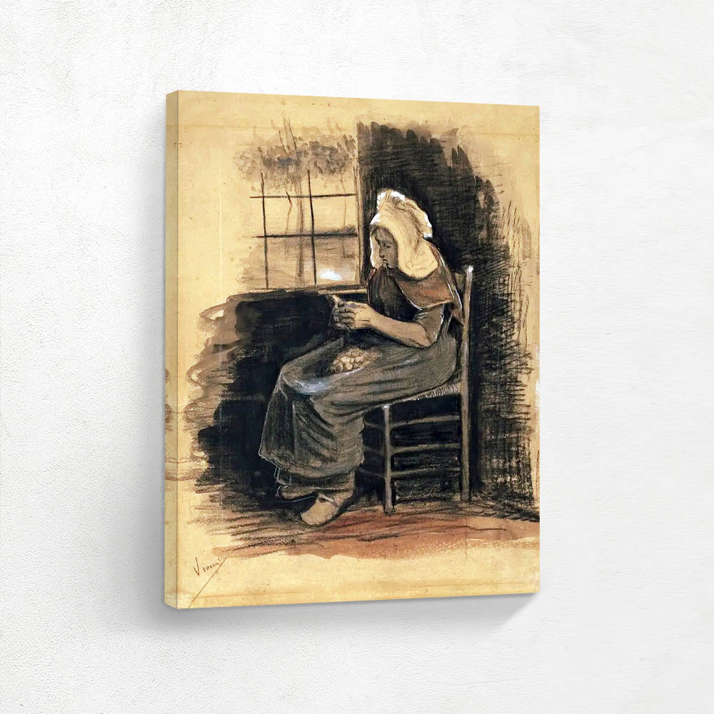 Woman Peeling Pototoes near a Window