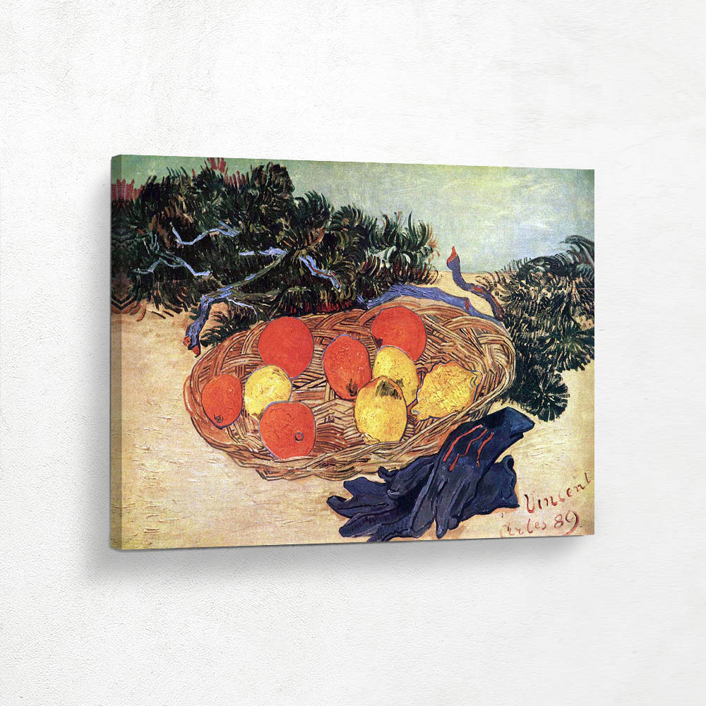 Still Life with Oranges and Lemons with Blue Gloves