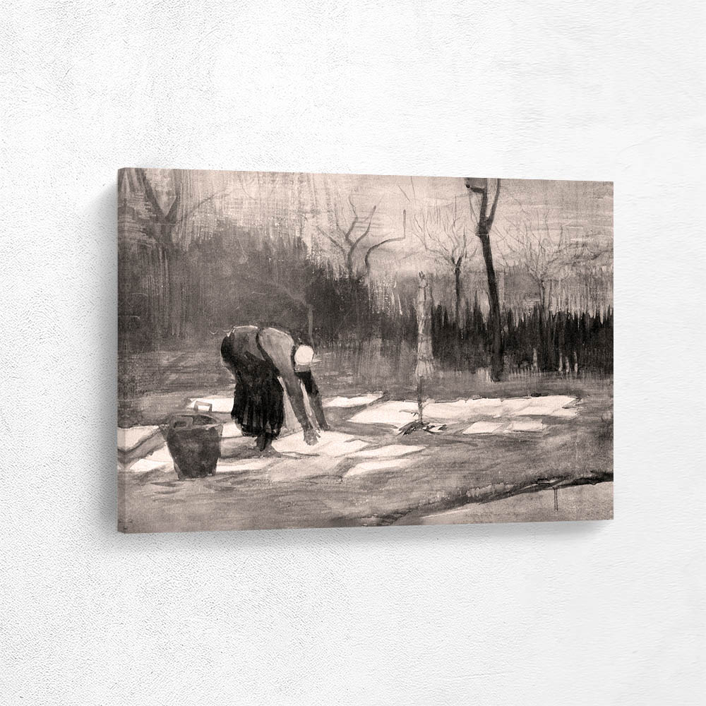 Woman Spreading Out Laundry on a Field