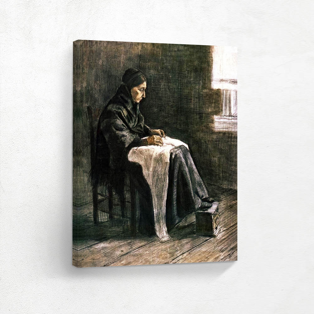 Woman with Shawl Sewing