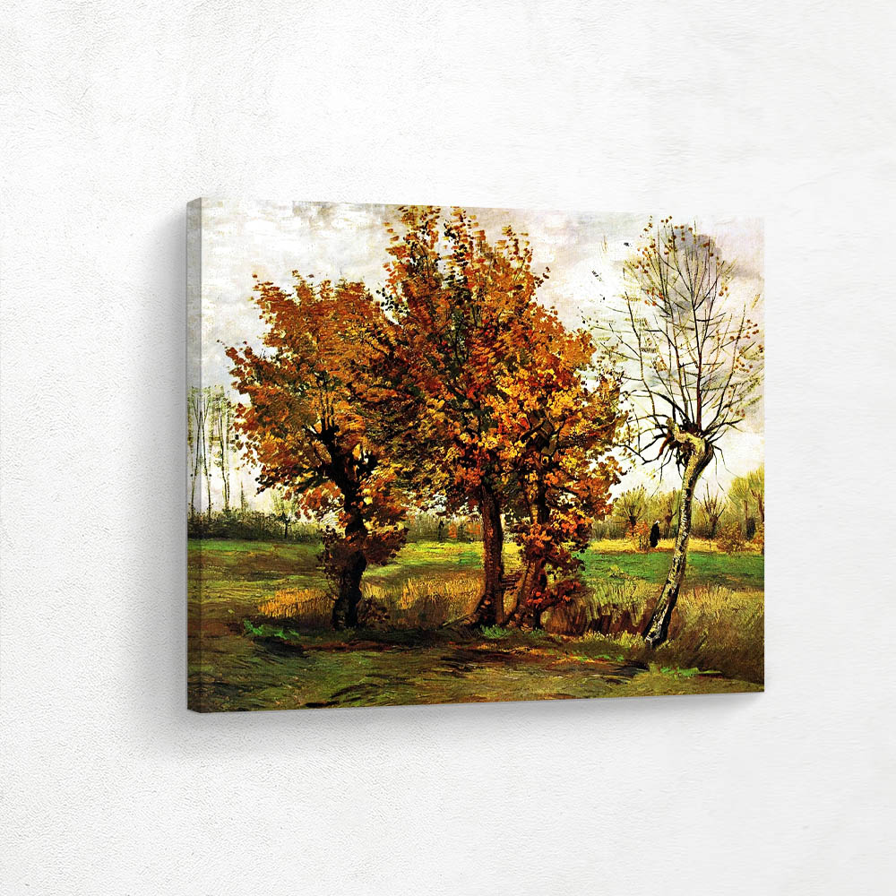 Autumn landscape with four trees