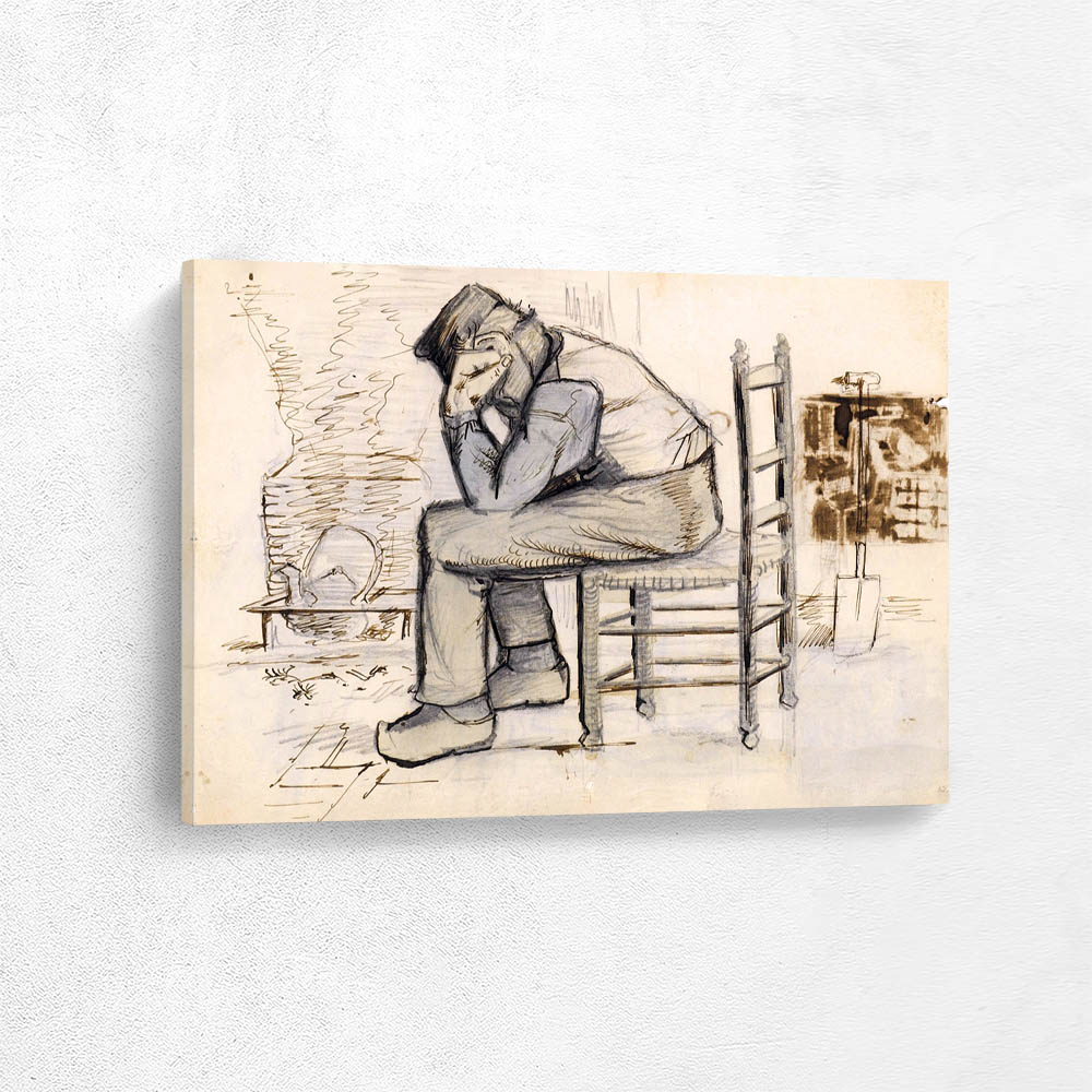 Peasant Sitting By the Fireplace Worn Out