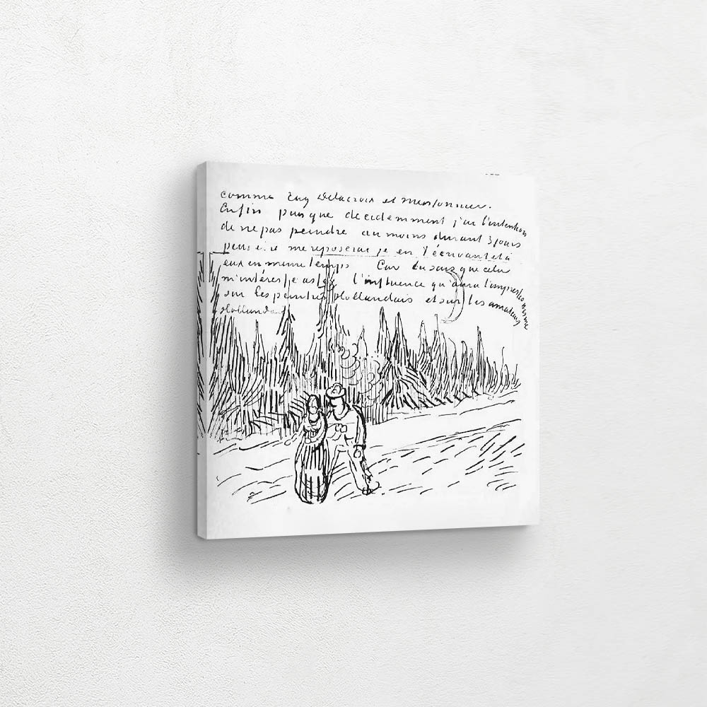 A Lane of Cypresses with a Couple Walking