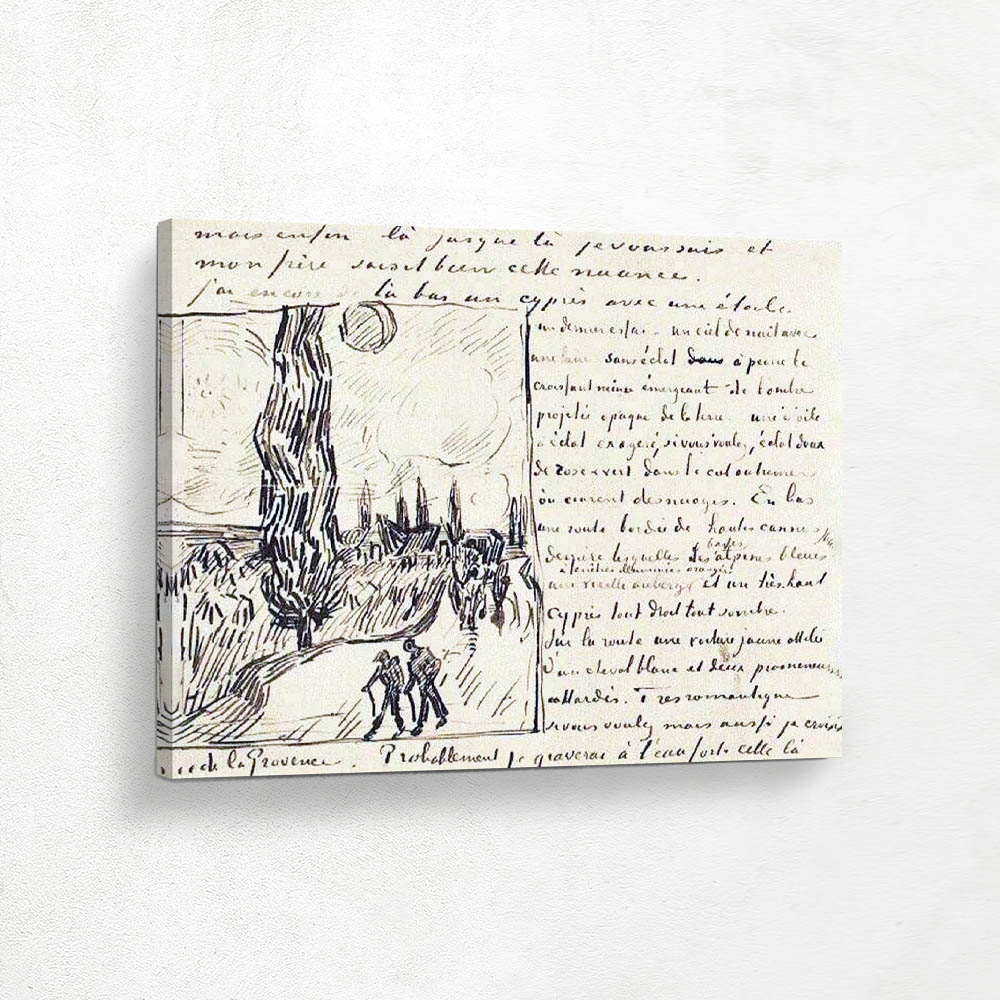 Road with Men Walking Star and Cressant Moon