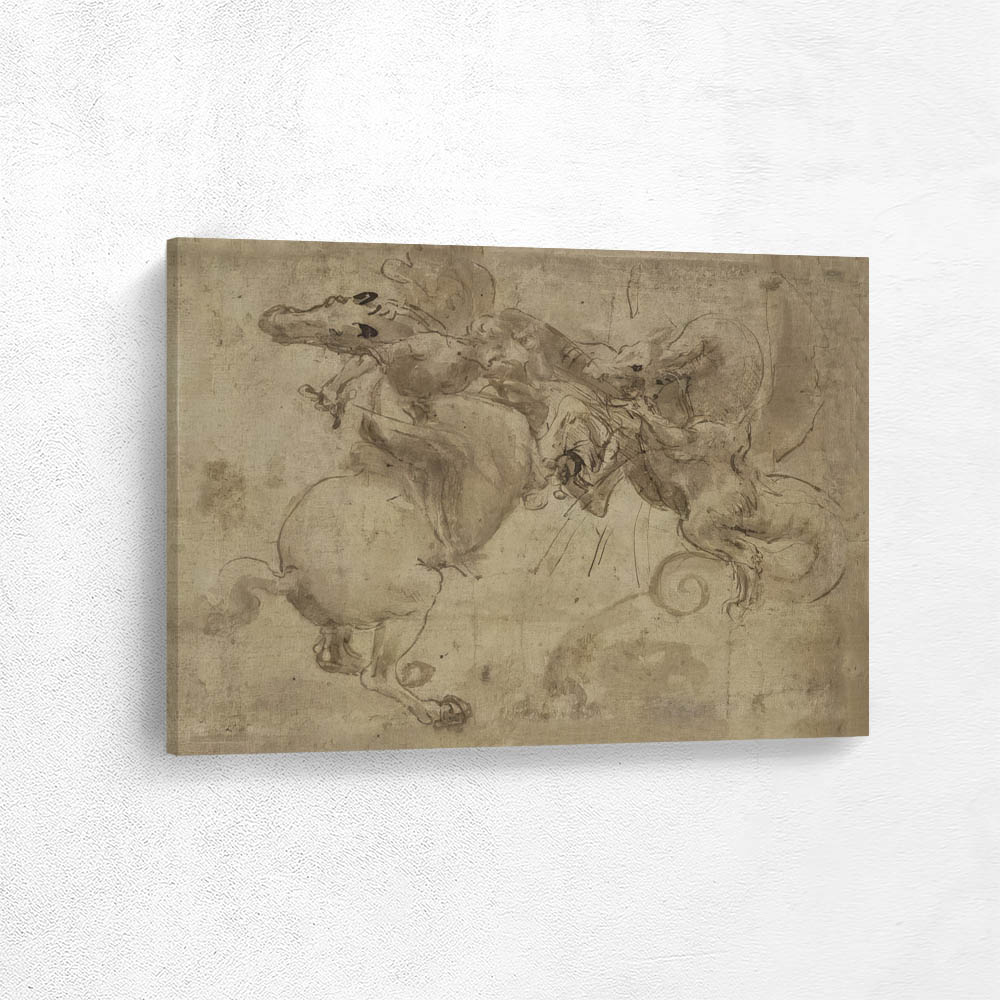 A Horseman Fighting a Dragon