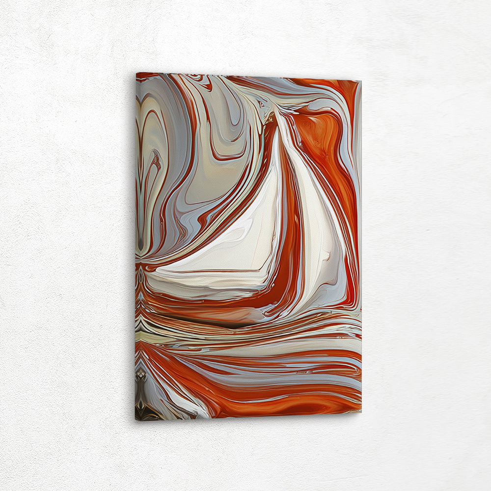 Coastal Wall Art with an Abstract Sailboat, this Abstract Painting is available in a wide range of sizes and formats, including metal wall art, metal prints, vinyl wall art, vinyl prints, peel-and-stick vinyl, framed wall art, framed prints, fine art prints, poster art, poster prints, stretched canvas, stretched canvas wall art, and framed canvas wall art with floater frames. Frame colors include black, white, and brown, providing options to complement any style.