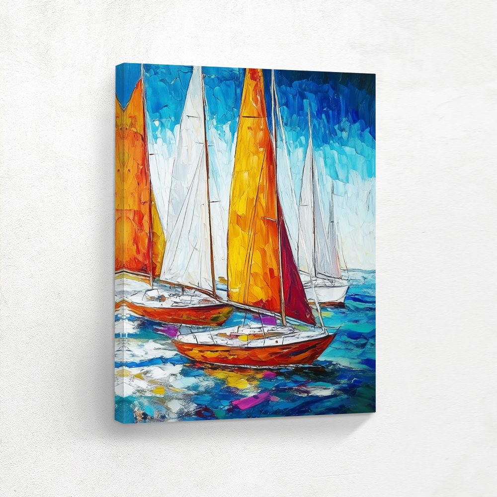 Wall Art Home Decor with Sail Boats at Sea, Large Framed Canvas Wall Art, Black, White and Brown Floater Frames, Metal Wall Art