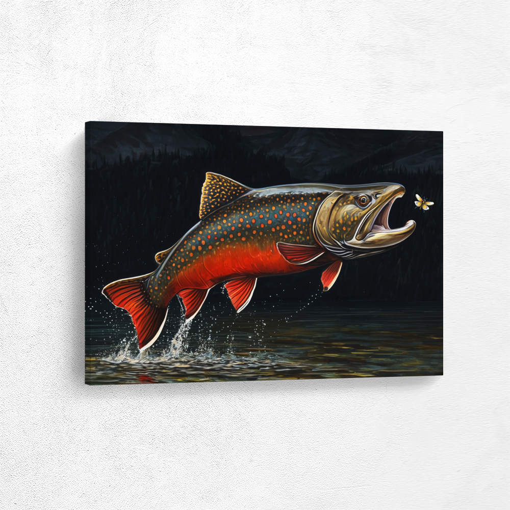 Wall Art Painting of A fish going after a Mayfly, Wall Decor, Home Decor, Cabin Decor, Canvas Wall Art, Floater Frame