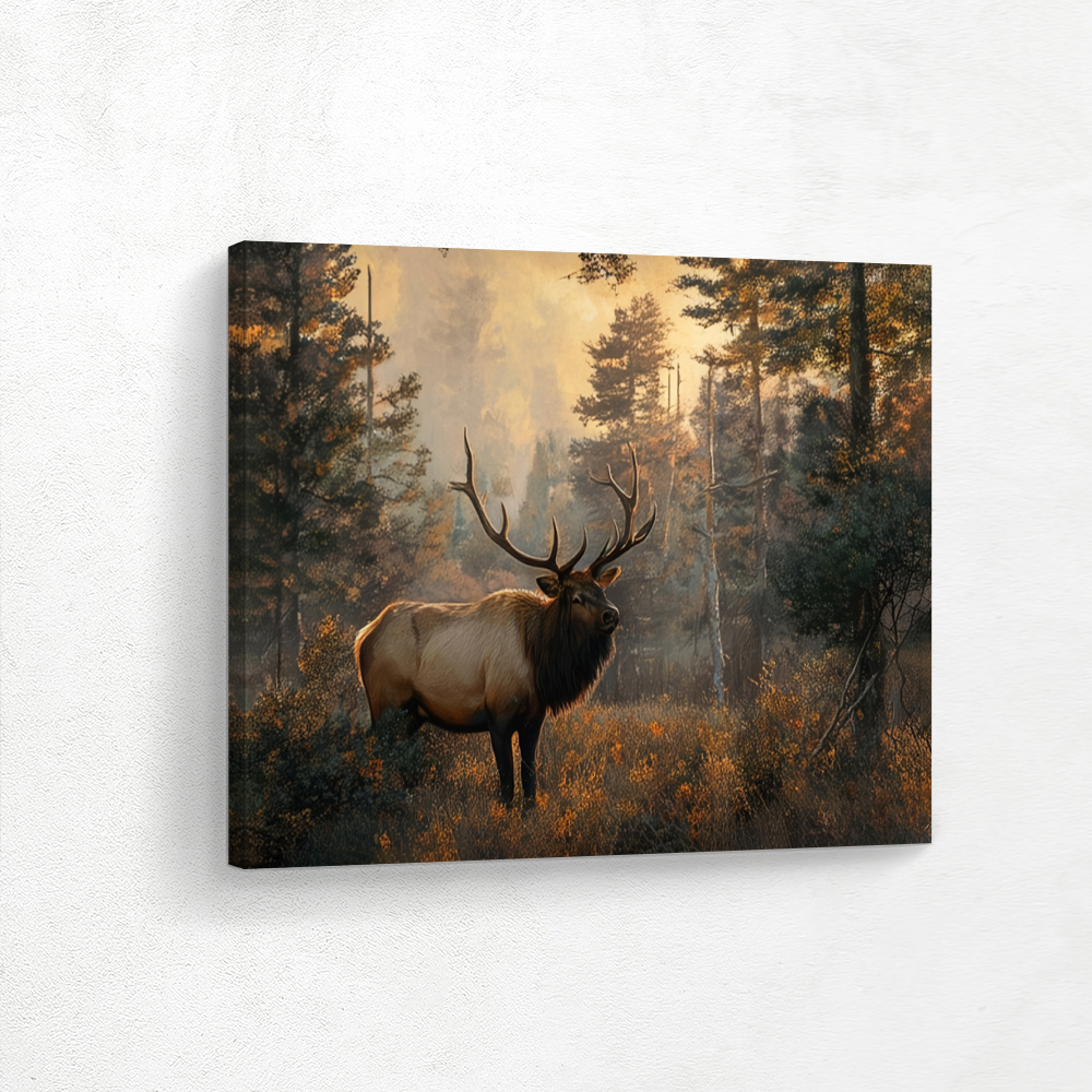 Wall Art Painting of an Elk at Sunset for Home Decor or Cabin Decor, Metal Wall Art, Stretched Canvas, Poster Art, Framed Wall Art, Fine Art Prints, Vinyl Wall Peel, Canvas Wall Art framed with Floater Frames