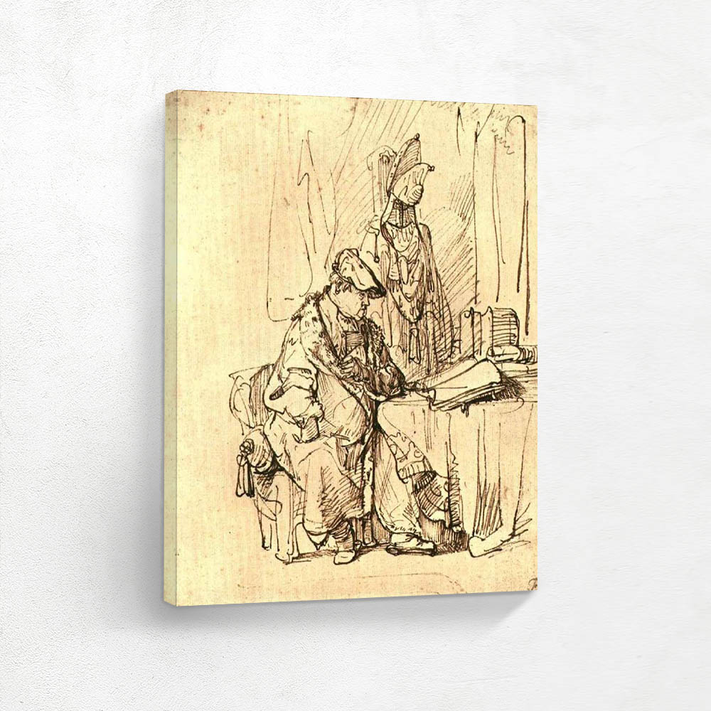 A Man Seated at a Table Covered with Books