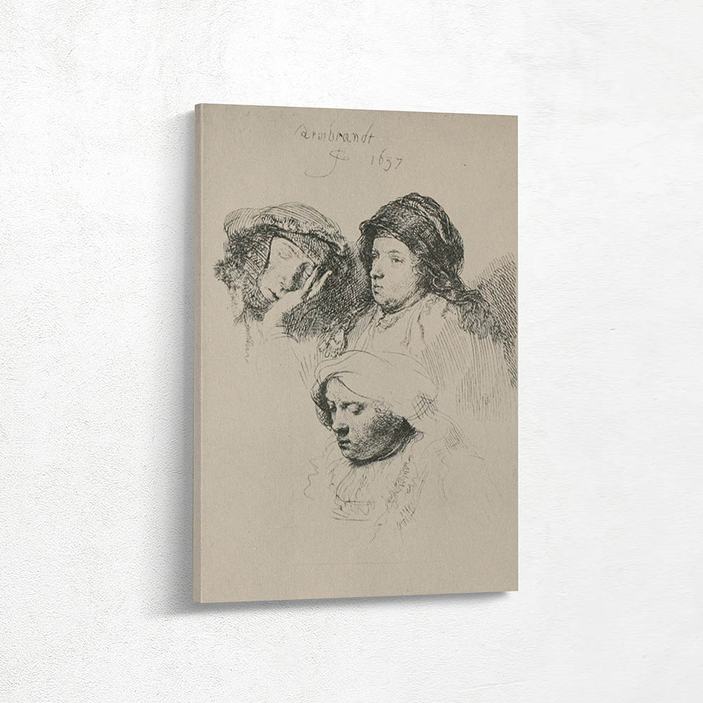 Three Females Heads with one Sleeping