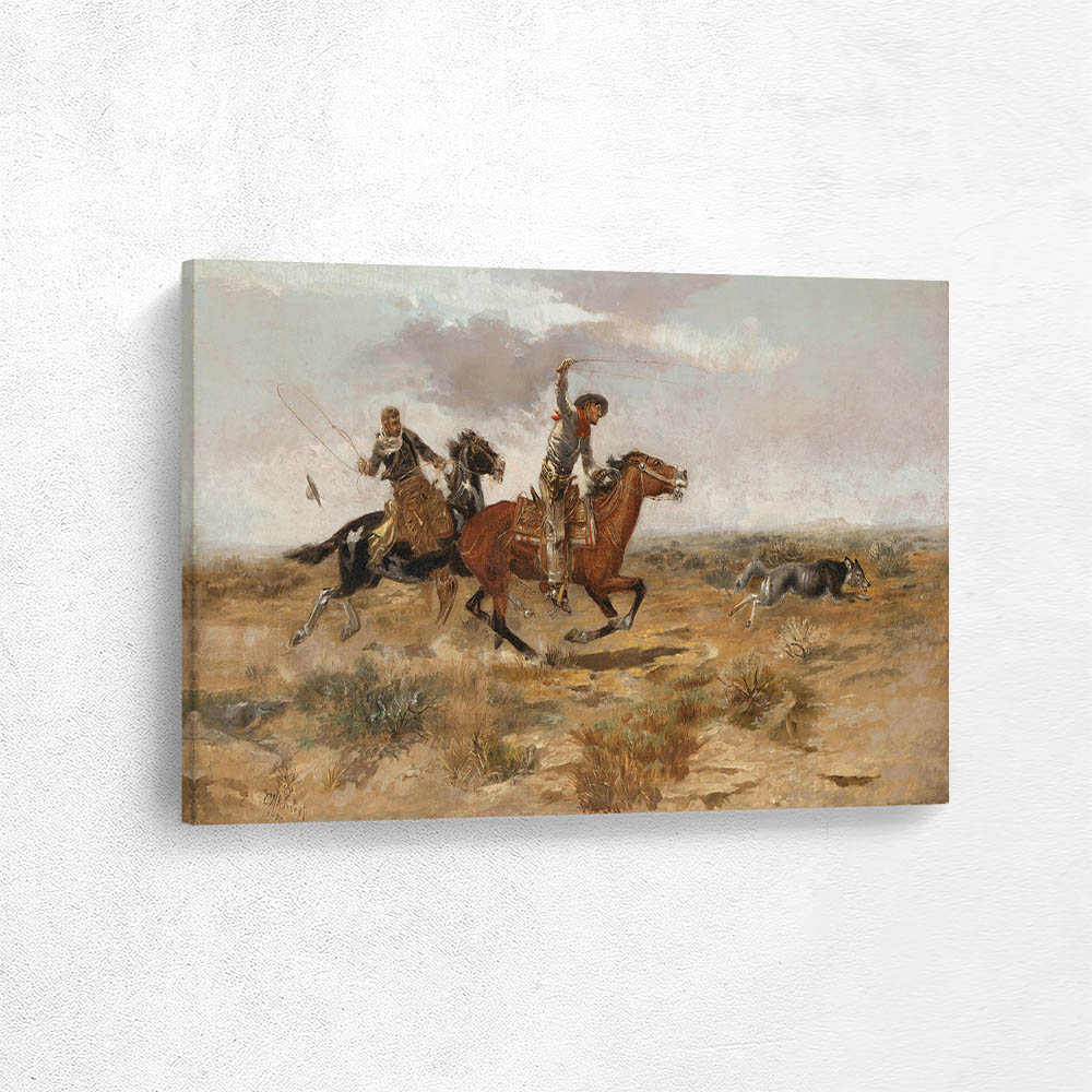 Cowboys Roping a Wolf