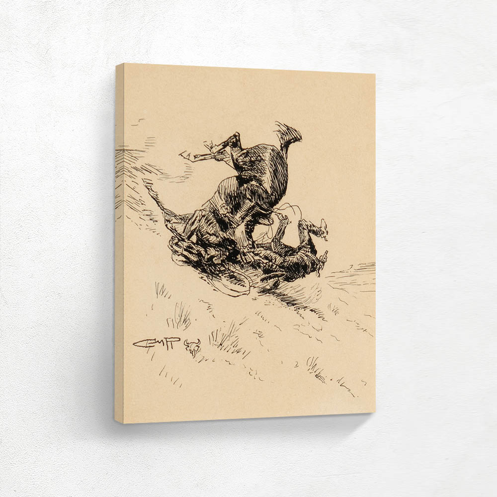 Horse and Cowboy Tumbling Downhill