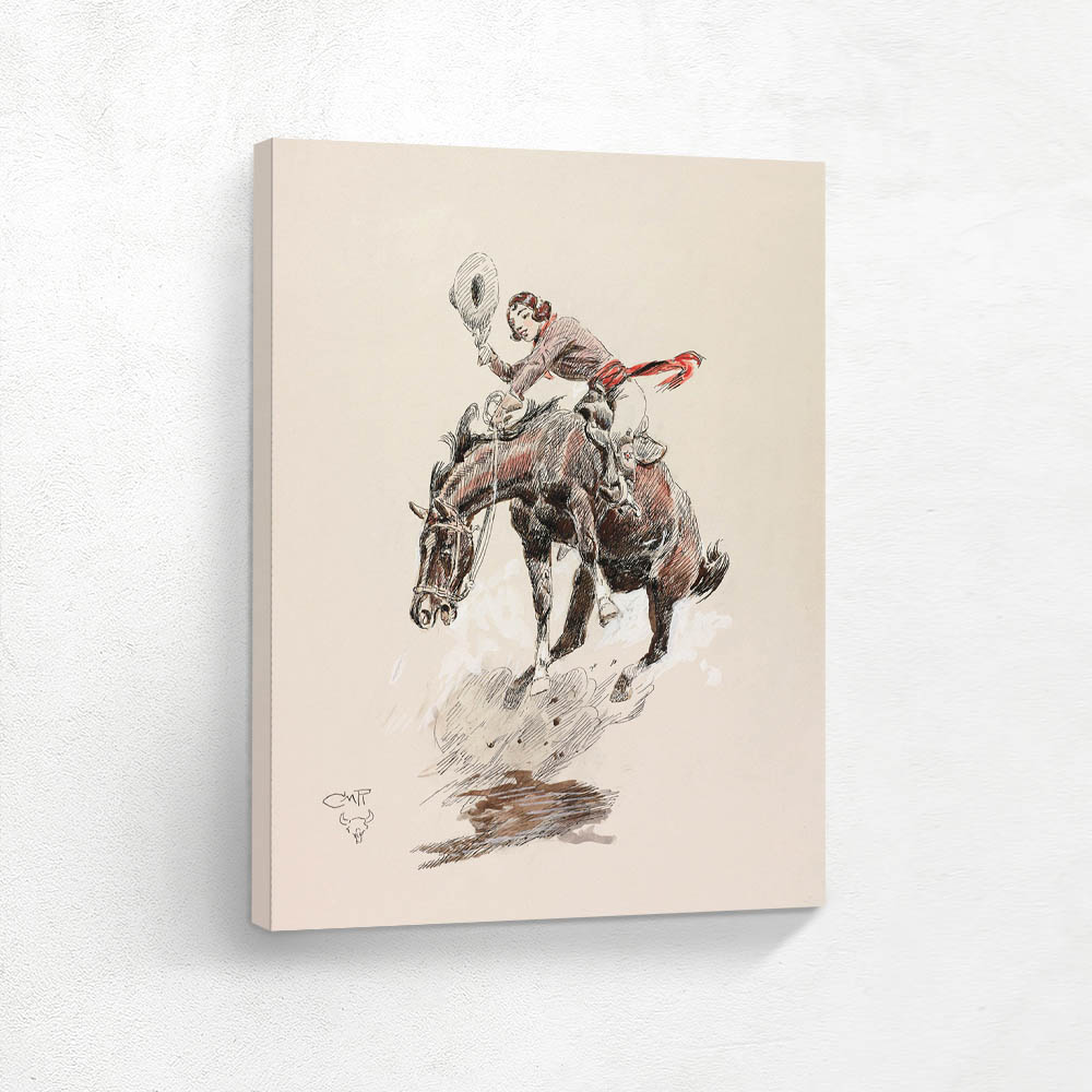 Bucking Horse And Cowgirl