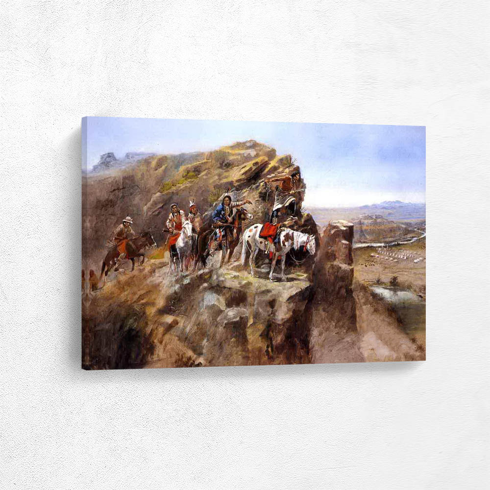 Indians on a bluff surveying General Miles troops