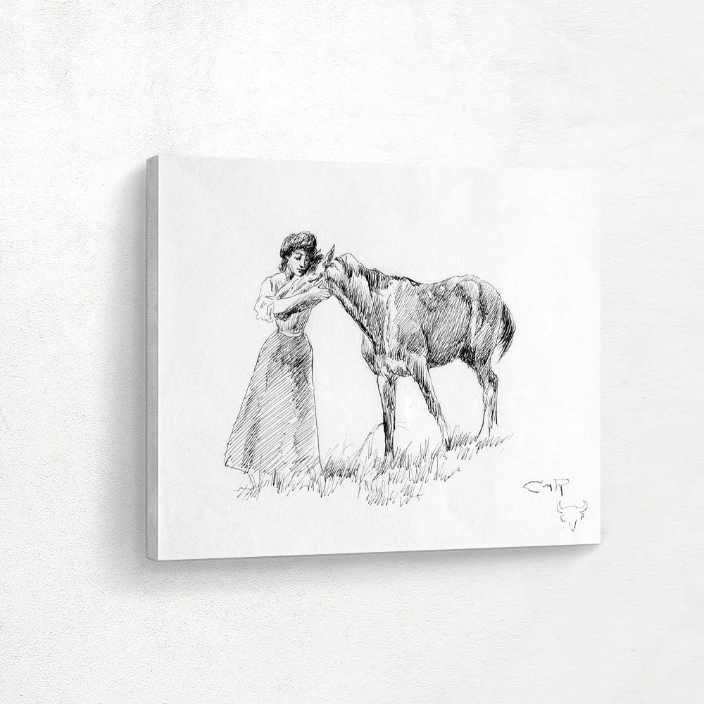 Woman petting an unsaddled horse