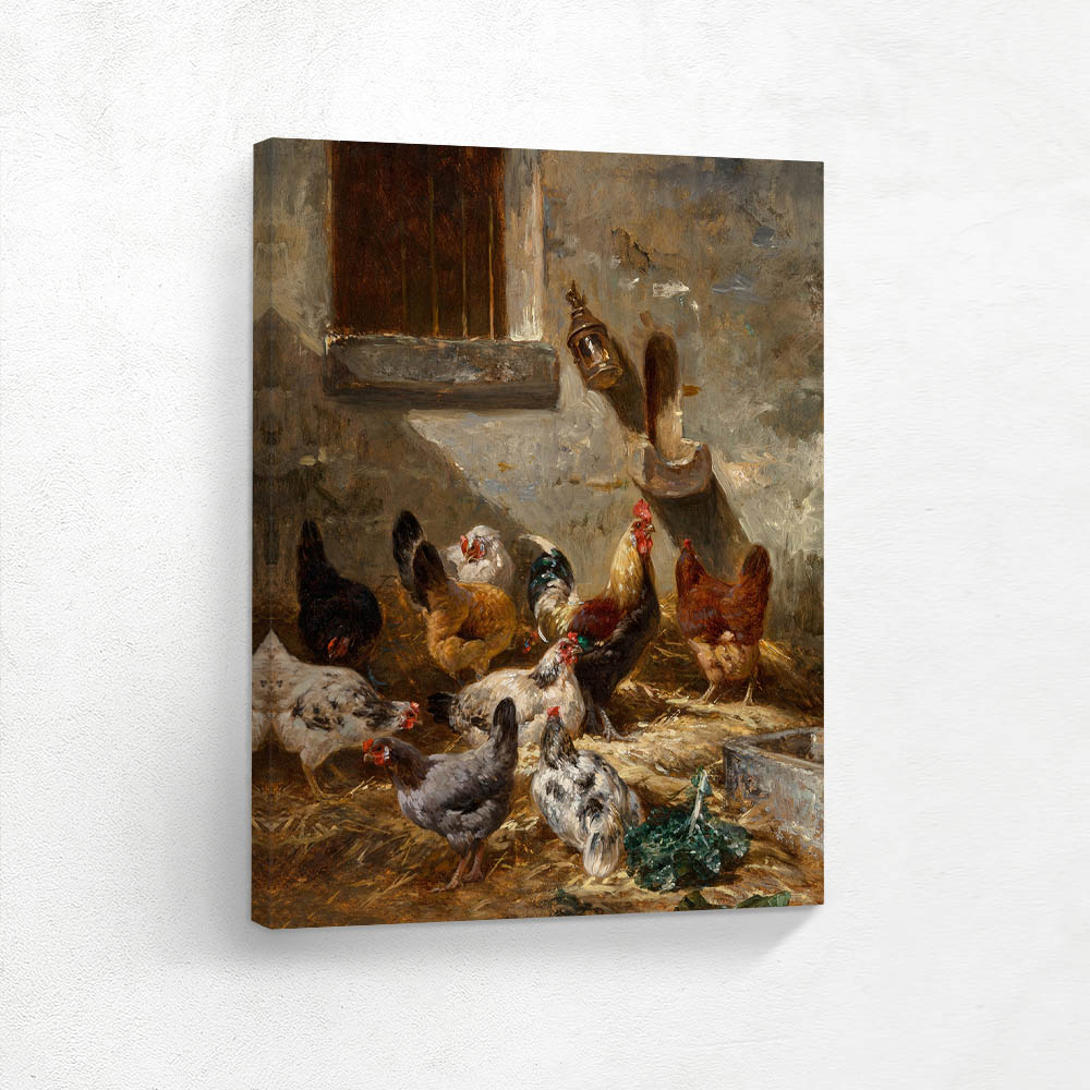 Rooster and hens in the farmyard