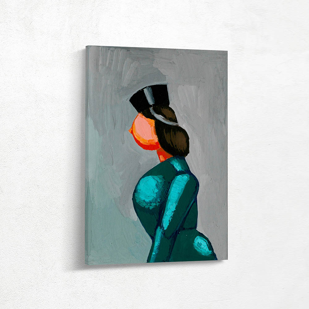 Untitled (woman in green dress with black cap)