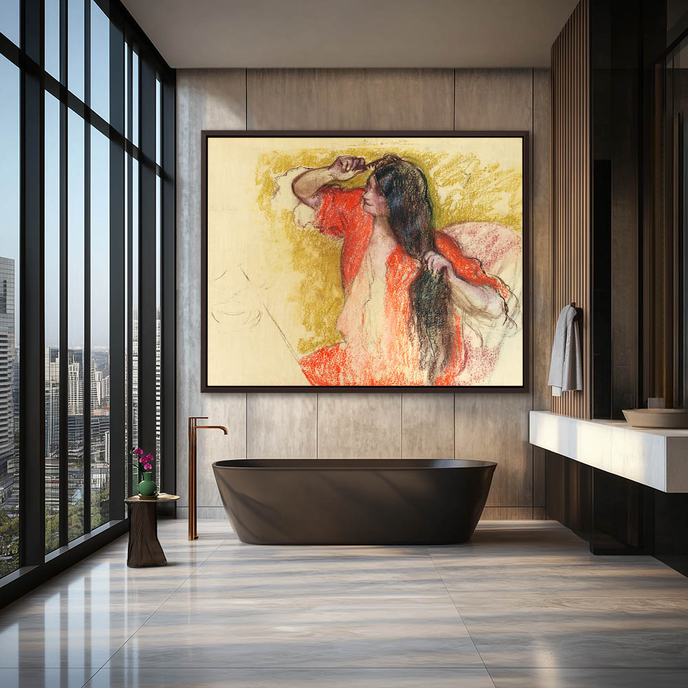 Woman In Red Bathrobe Styling Her Hair - Image 3