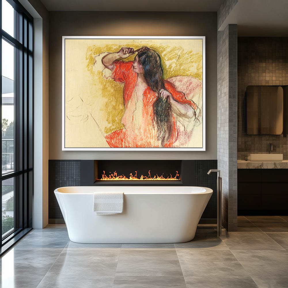 Woman In Red Bathrobe Styling Her Hair - Image 4