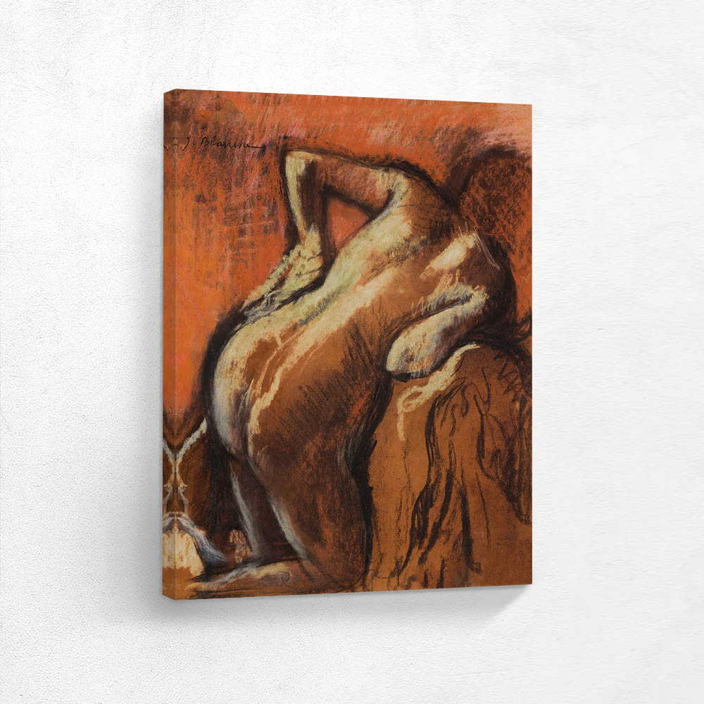 After bathing, woman wiping herself