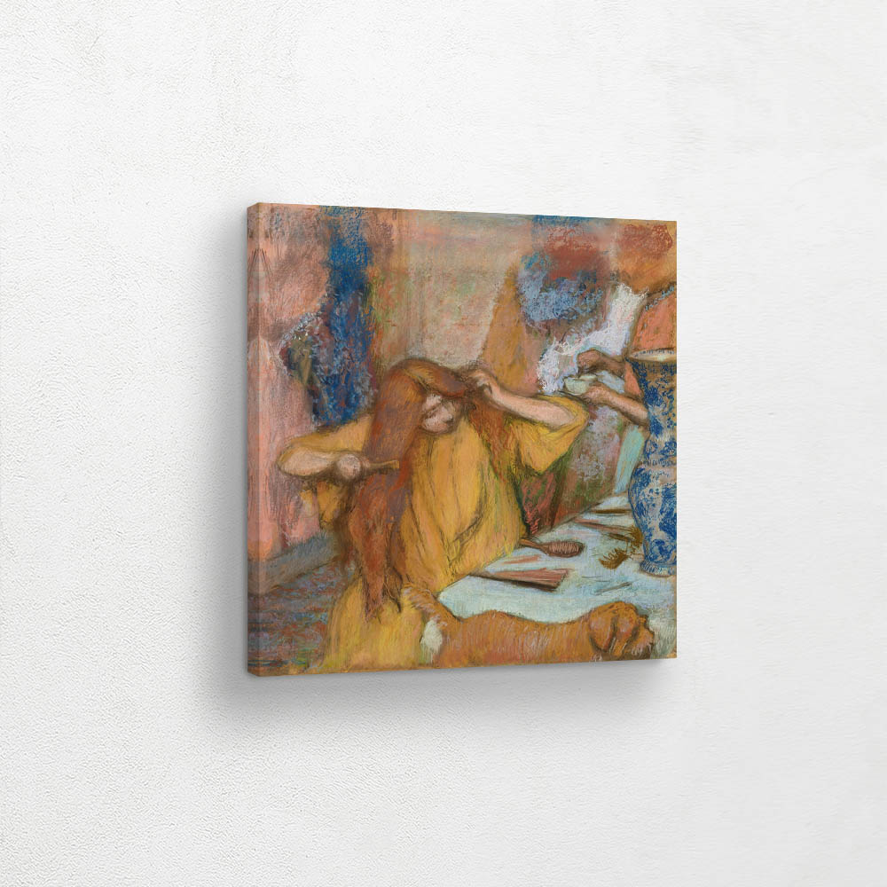 Woman in Yellow Bathrobe Styling Her Hair