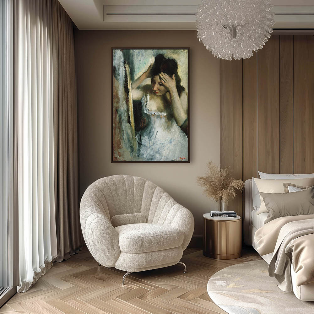 Woman Combing Her Hair in front of a Mirror - Image 3