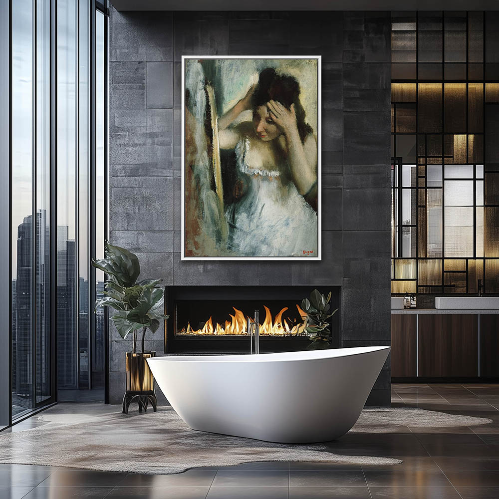 Woman Combing Her Hair in front of a Mirror - Image 4