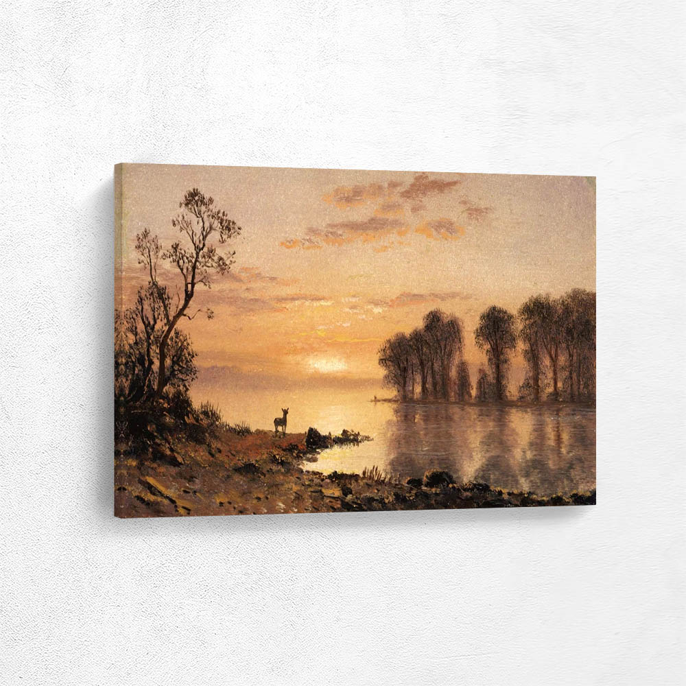 Sunset, Deer, and River