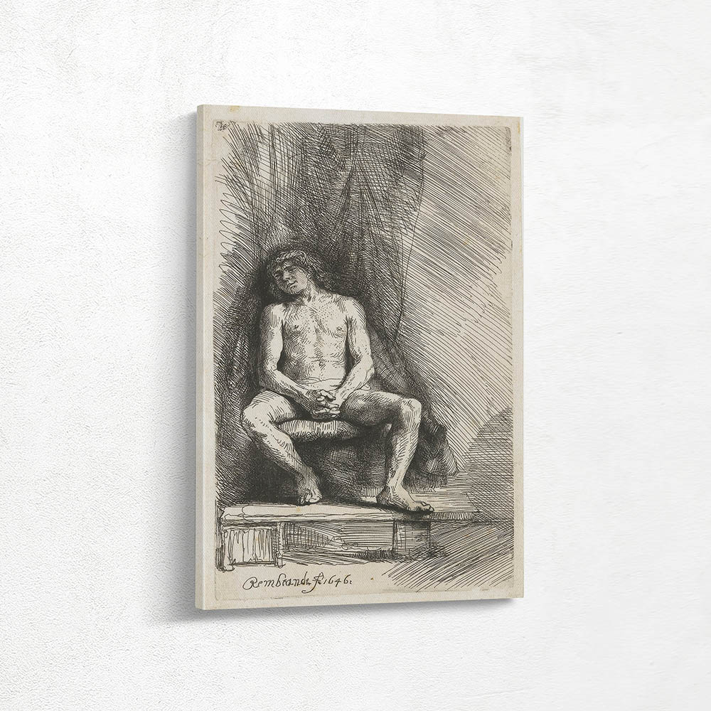 Nude Man Seated Before a Curtain