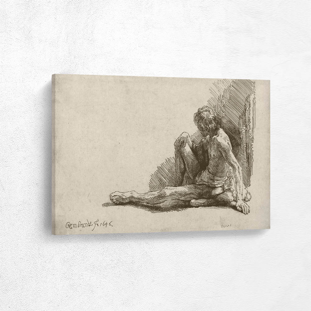 Nude Man Seated on the Ground with one Leg Extended