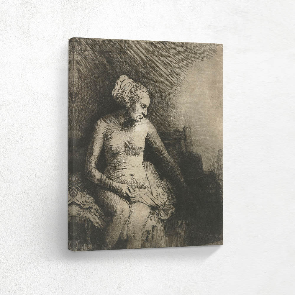 A Woman at the Bath with a Hat Beside Her