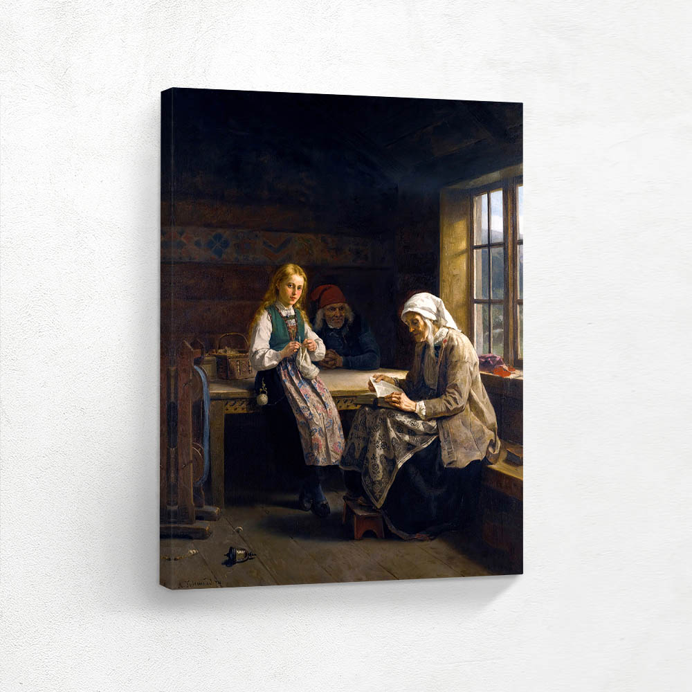 A Hardanger Interior, Young Girl Knitting