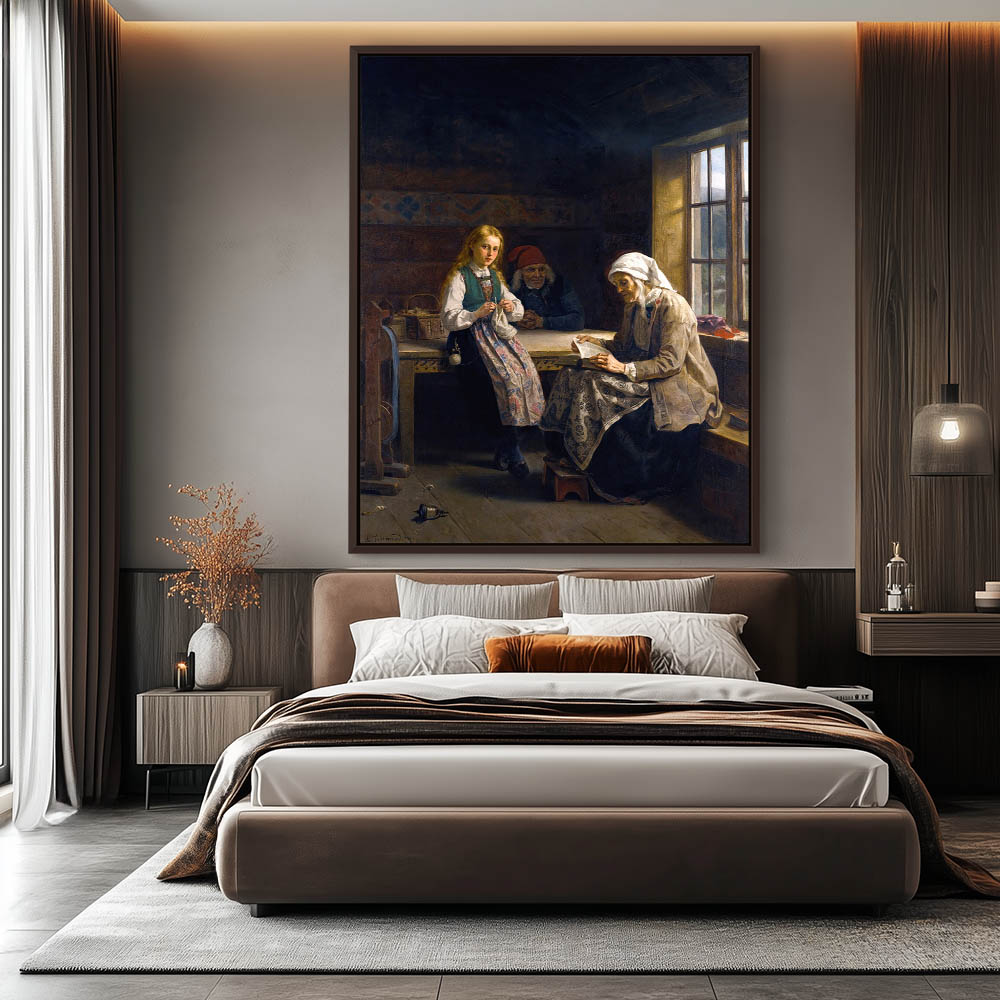 A Hardanger Interior, Young Girl Knitting - Image 3