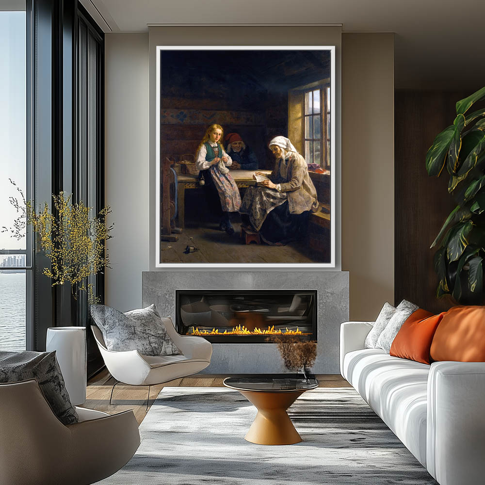 A Hardanger Interior, Young Girl Knitting - Image 4