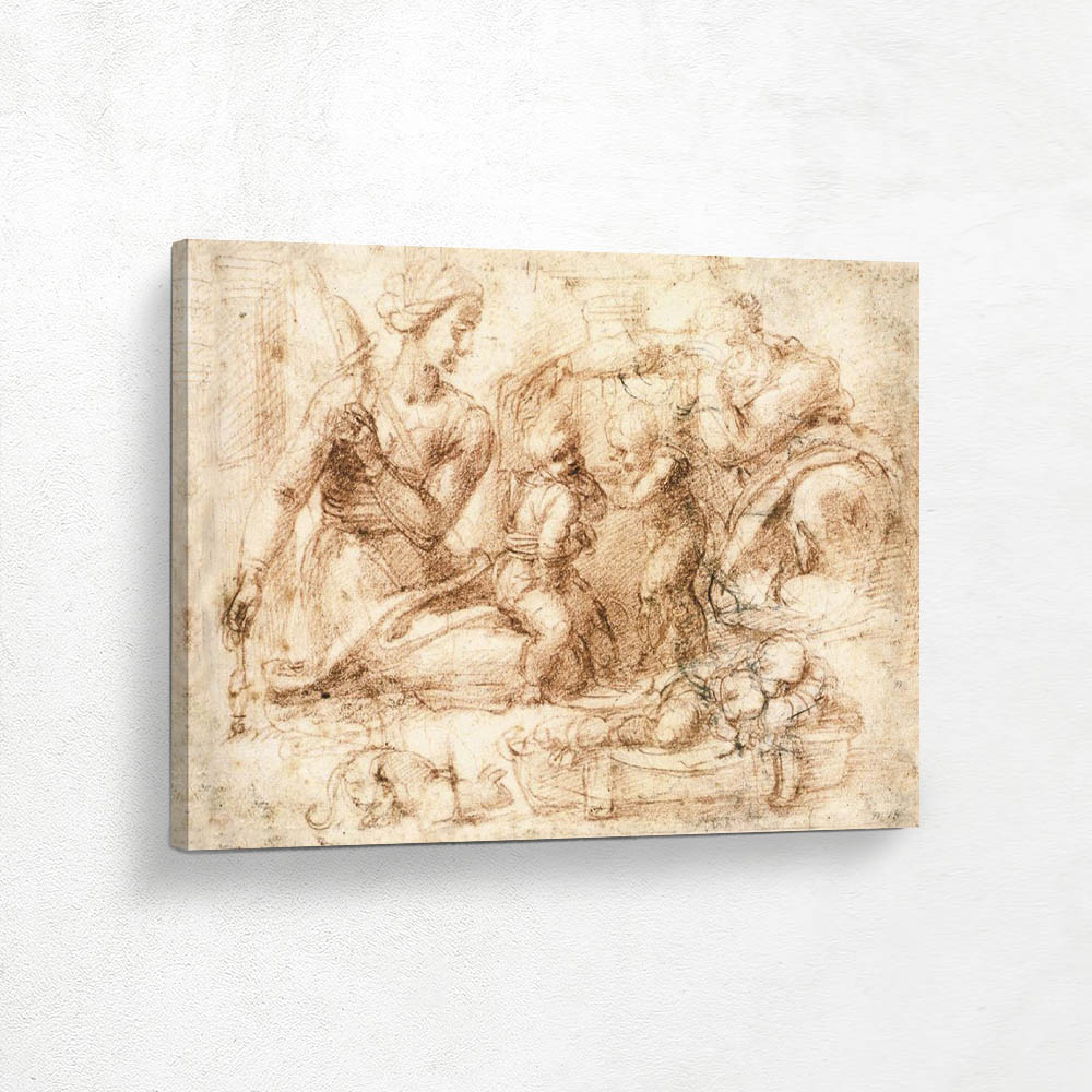 Woman with Distaff and Three Children