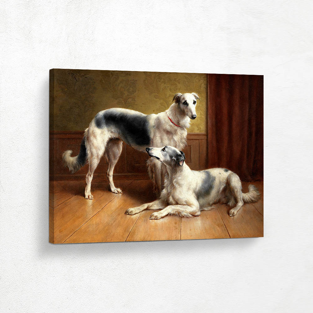 A Pair of Borzois in an interior